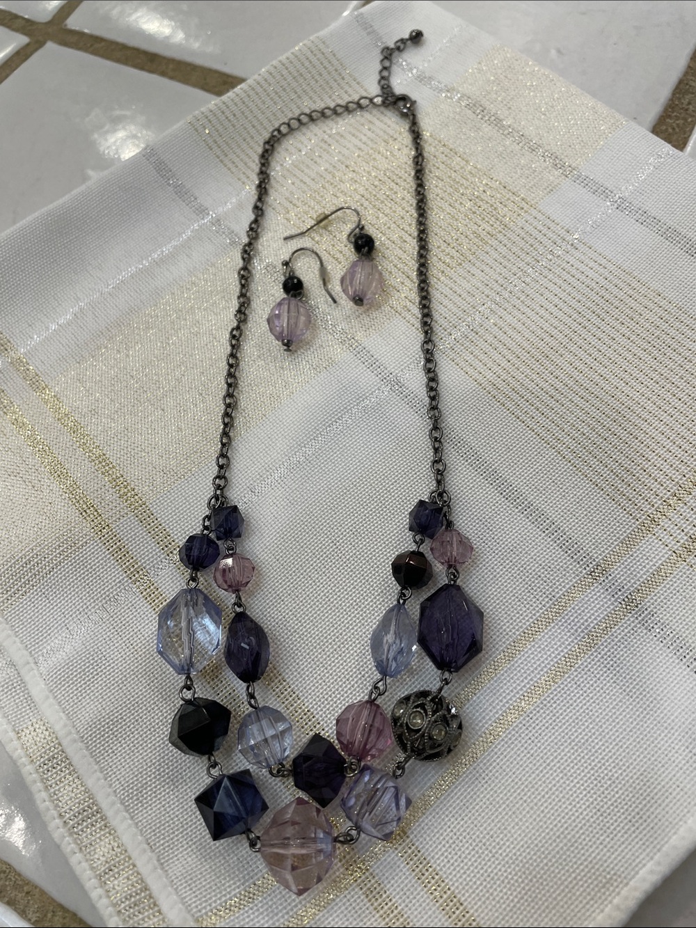 Silvertone and bead necklace and earrings set